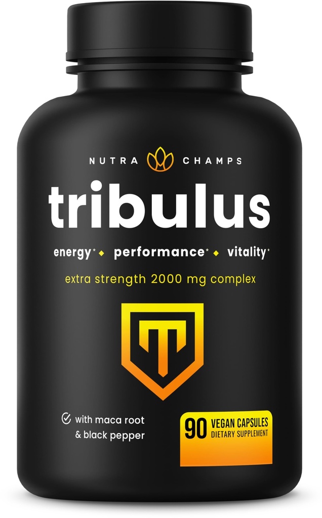 NutraChamps Tribulus Terrestris for Men, 2000mg Suplemento Booster for Energy, Vitality, Stamina & Performance, Extra Strength Saponins, 90 Vegan Capsules
