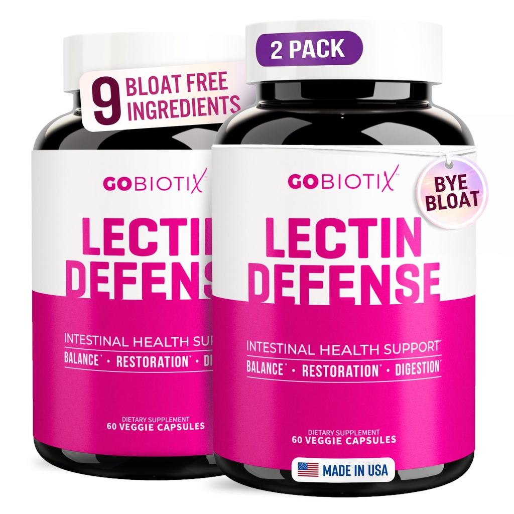 GOBIOTIX Lectin Defense - Lectin Blocker Supplement for Leaky Gut with MSM and Digestive Enzymes - Aids in Intestinal Health for Women and Men - Non-GMO + Gluten Free - 60 Capsules (2)