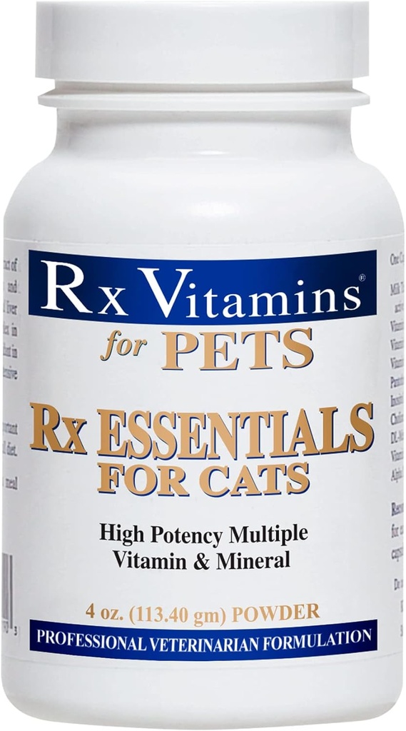 Vitaminas Rx Esenciales para gatos - Suplemento Multivitamínico de Vitamina &amp; Mineral - Añadir a Comida de gato húmedo o seco - Polvo 4 oz