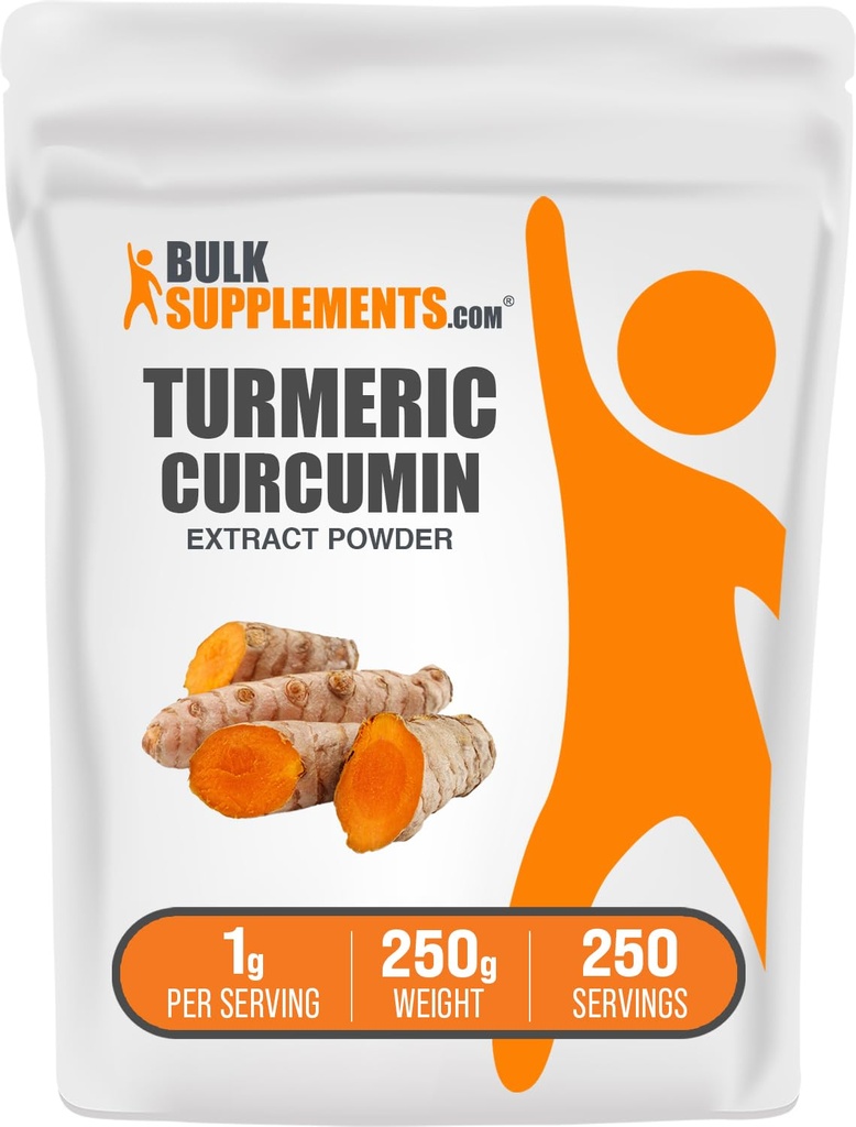 BulkSupplements.com Turmeric Extract Powder - de Turmeric Root, Curcumin Supplements, Turmeric Curcumin Powder - Gluten Free, 1g per Serving, 250g (8.8 oz) (Pack of 1)