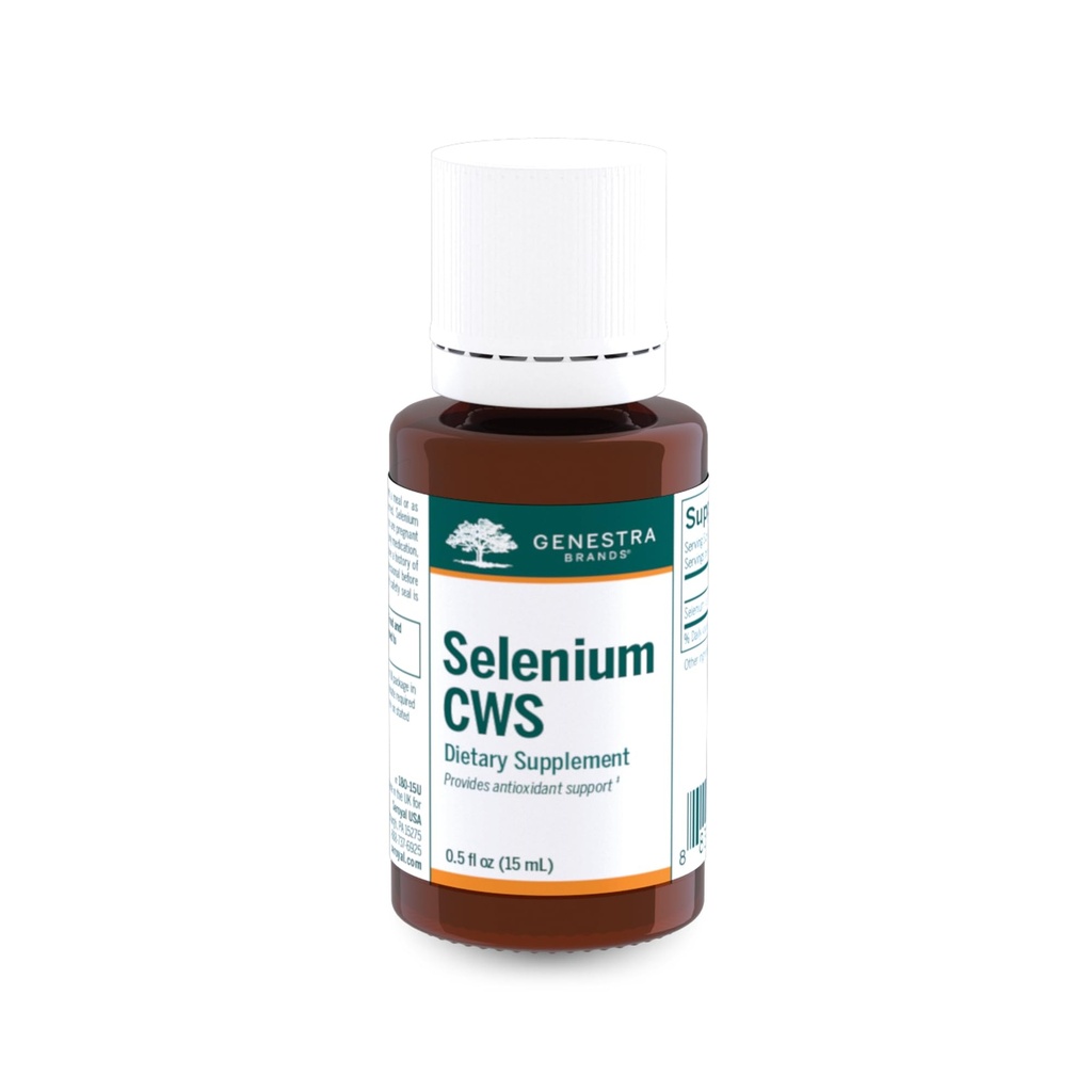Genestra Brands Selenium CWS ← Antioxidante Nutrient Support Ayuda a proteger contra la tensión oxidativa ← 0.5 fl. oz.