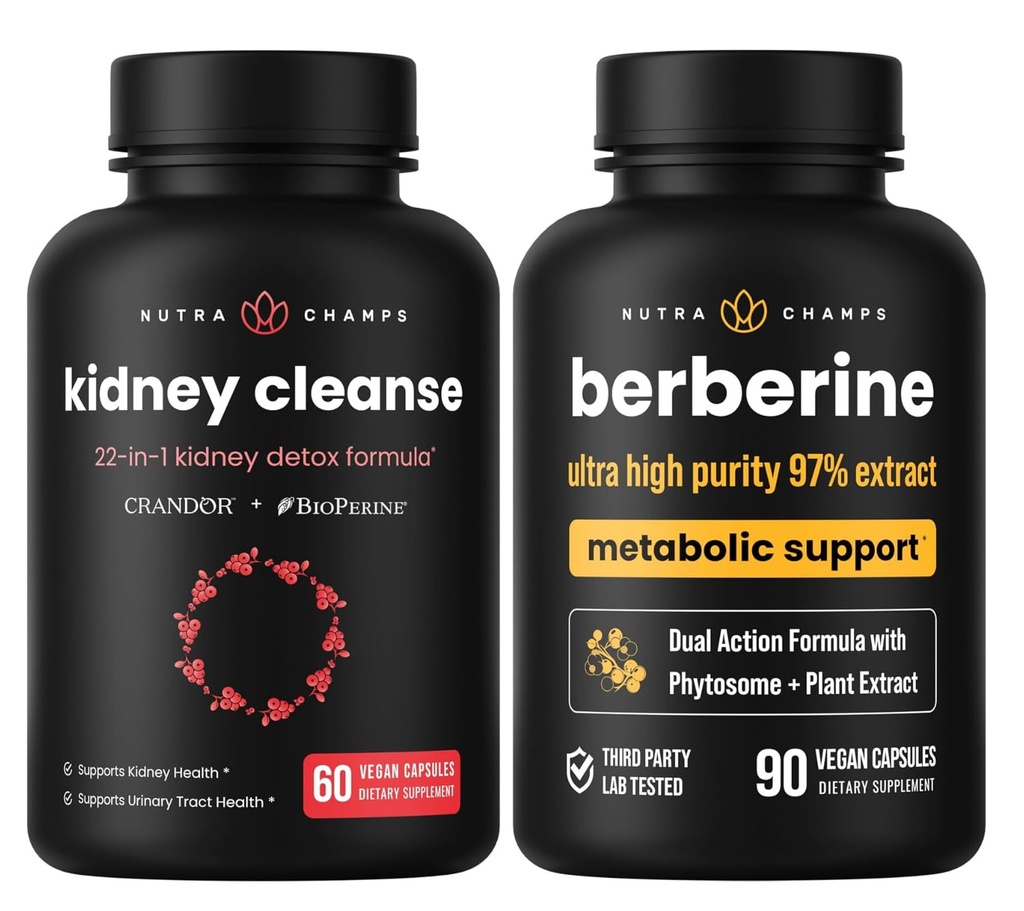 NutraChamps Complete Kidney Health: Berberine &amp; Kidney Cleanse Duo