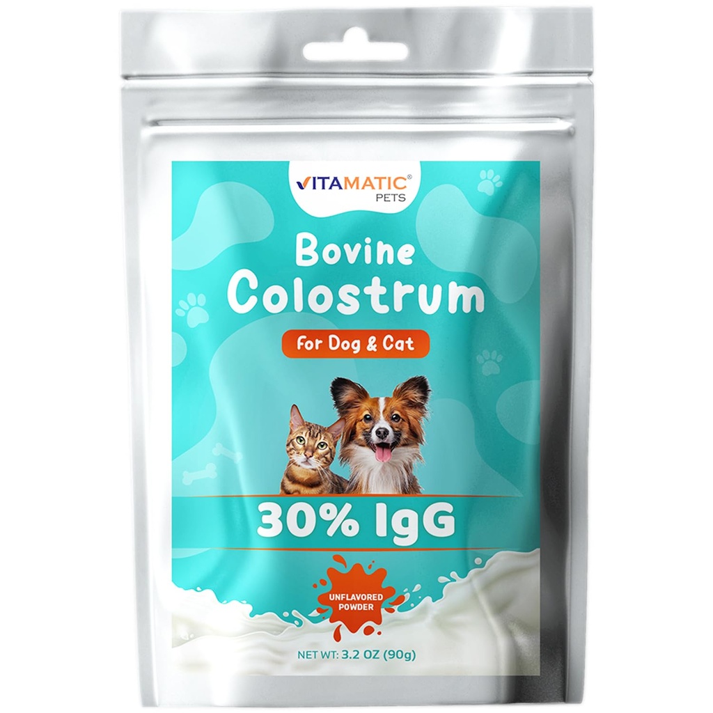Vitamatic Bovine Colostrum for Dogs and Cats, 90 Grams, 30% Inmunoglobulinas, Grass Fed