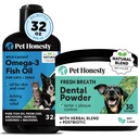 Petróleo de pescado Omega-3 para perros + Polvo dental para limpieza de dientes " eliminación de placas, promueve la piel sana, la carne "