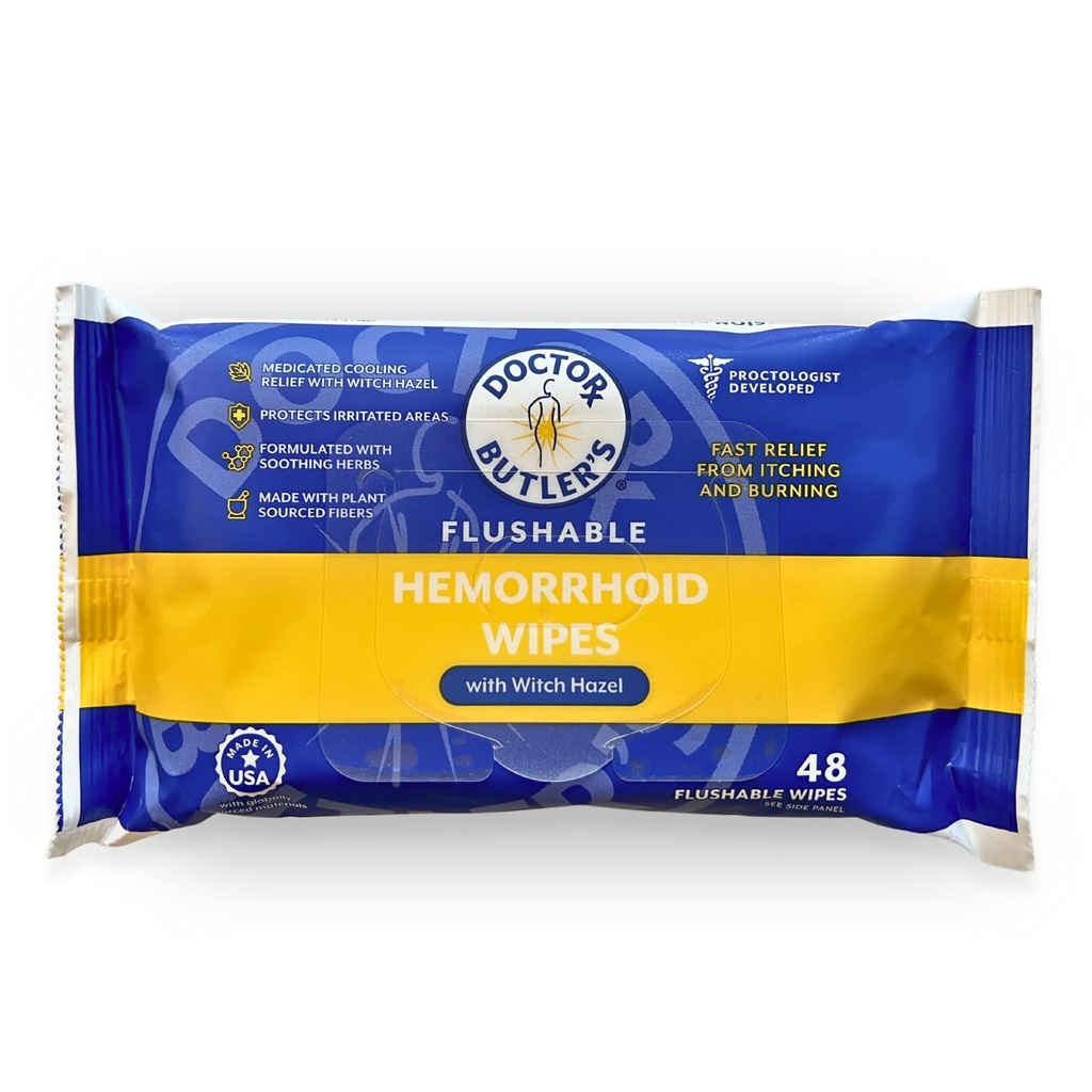 Wipes hemorroides fluidas del doctor Butler – Wipes fluidas con hazel de brujas para calmar y traer alivio de molestias asociados con hemorroides (48 Wipes)