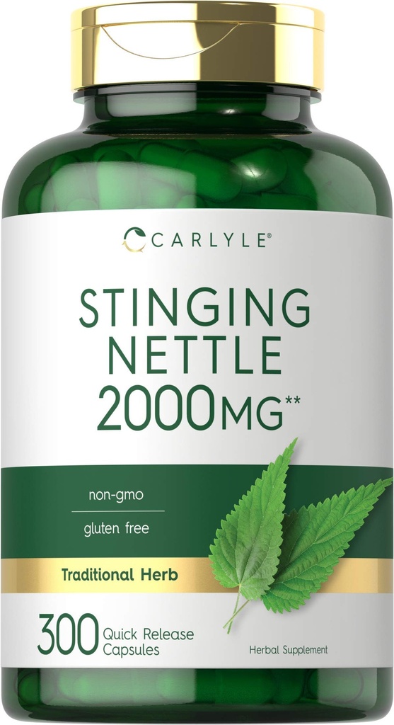 Carlyle Stinginging Nettle Leaf Extracto 2000mg ← 300 cápsulas ← No Gluten Suplemento gratuito