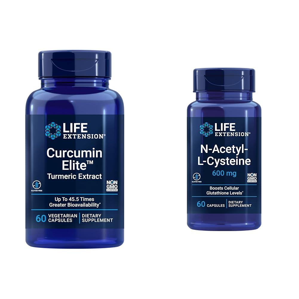 Curcumin Elite Turmeric Extract " N-Acetyl-L-Cysteine (NAC), Immune, Respiratory, Liver Health, NAC 600 mg, Potent antioxidant Support, Free-radicals, Easy to Absorb, 60 cápsulas