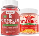 2 Pack Vitamina B Complejo Gummies con 2000 mcg Metil B12, Folato de Metil + 1 Pack Whole Food Vitamina C Gummies