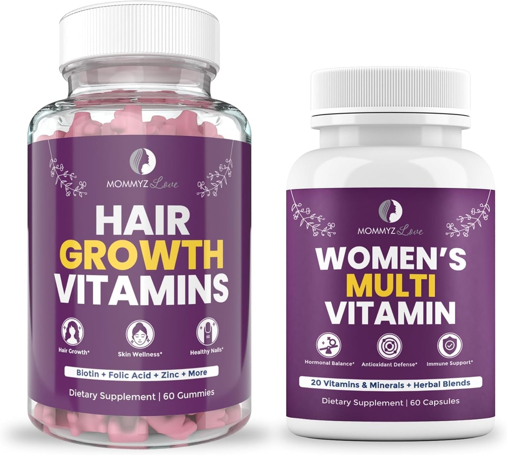 Mamiz Love Postpartum Hair Loss Vitamina - Biotin Gummies for Hair Growth, Radiant Skin and Strong Nails Plus Womens Daily Multivitamins for Women's Health, Energy, Focus and Mood