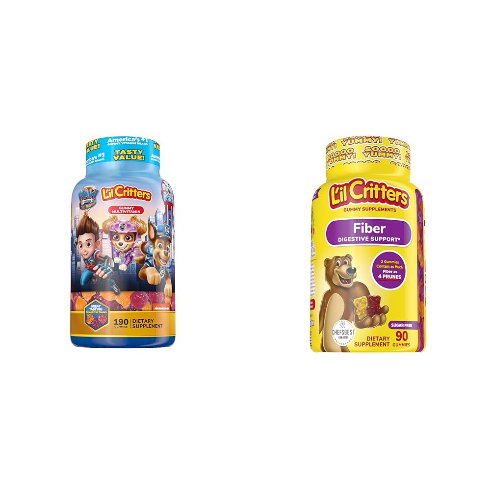 L'il Critters Paw Patrol Gummy Vites Multivitamínico para niños, 190 Gummies y L'il Critters Fiber Gummy Suplemento para niños, 90 Gummies