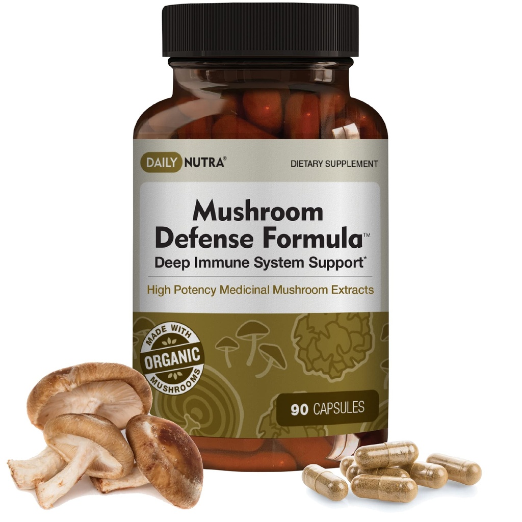 DailyNutra Mushroom Defense Fórmula - Immune Support Suplemento ← Setas orgánicas, Agua caliente extraída - Reishi, Chaga, Maitake, Shiitake & Turquía Tail (90 cápsulas)