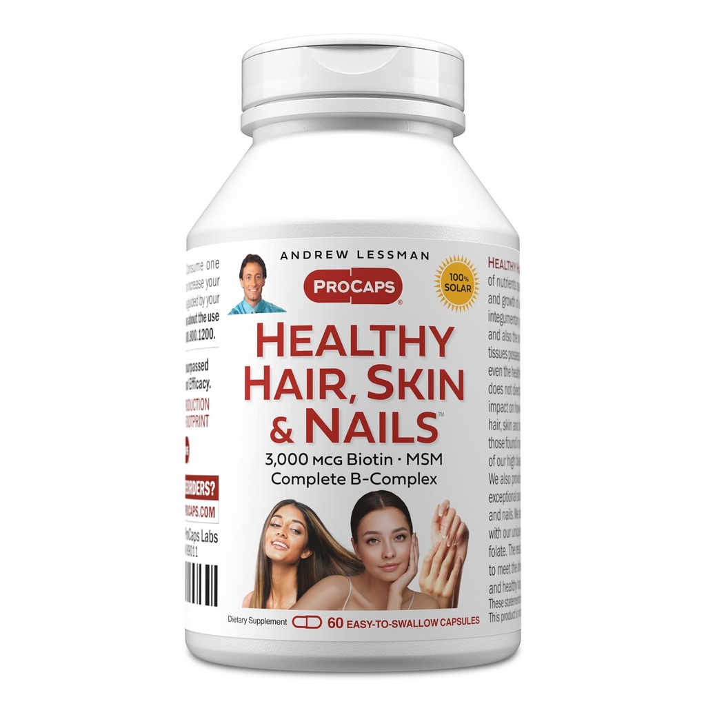 ANDREW LESSMAN Healthy Hair, Skin and Nails 60 Capsules - 5000 mcg Alta Bioactividad Biotina, B-Complex. Promueve la hermosa piel, las uñas fuertes. No aditivos Crecimiento del cabello Vitaminas Biotina Suplemento