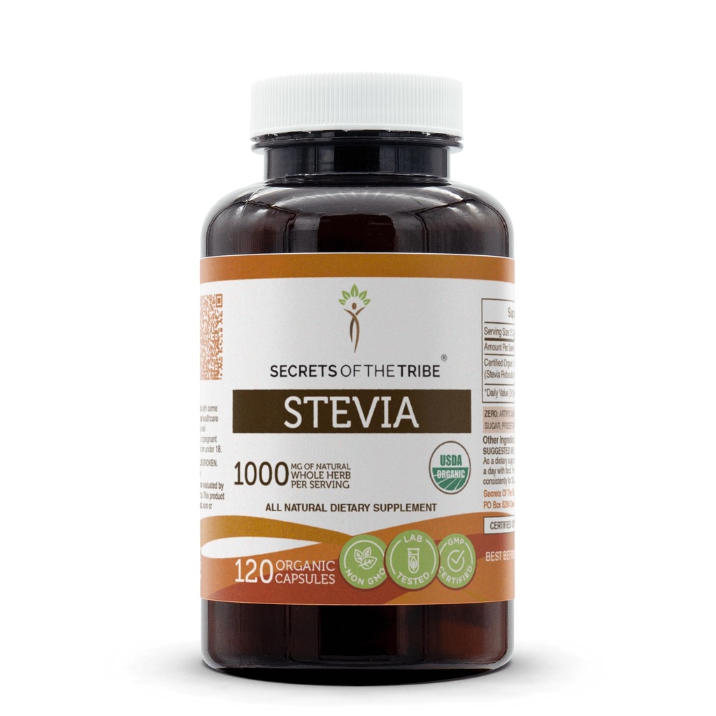 Stevia 120 cápsulas, 1000 mg, USDA Organic Stevia (Stevia Rebaudiana) Leaf seco (120 cápsulas)