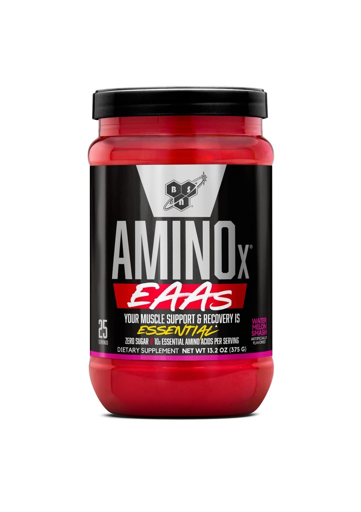 BSN Amino X EAAs, recuperación de músculo " resistencia, 10g ácidos esenciales, 5g BCAAs, cero azúcar, cafeína libre, chorro de sandía, 13.2oz, 25 servicios