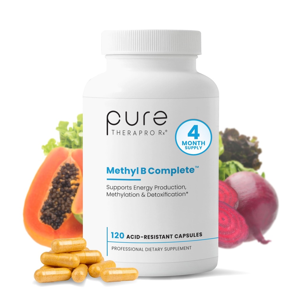 Pure Therapro Rx Methylated B Complex Vitaminas Hecho en EE.UU., 4 Month Supply ← Methyl B Quatrefolic 5-MTHF Folate, B12 Methylcobalamin, TMG Trimetilglycine, Methylfolate ← Pharm Grade