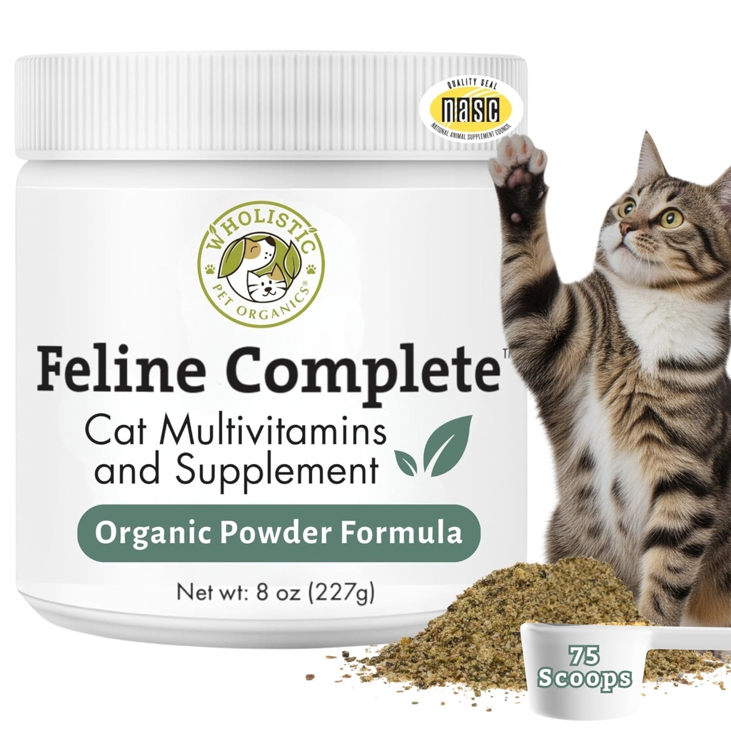 Wholistic Pet Organics Feline Complete - 8 Oz - Multivitamin &amp; Probiotic Powder para gatos - Natural Cat Food & Digestive Support
