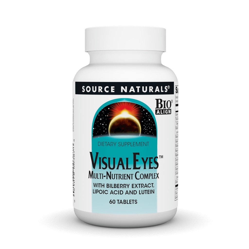 Fuente Naturales Ojos Visuales Suplemento dietético - Complejo Multi-Nutrient con Extracto de Bilberry, Ácido Lipóico y Luteína - 60 Tabletas