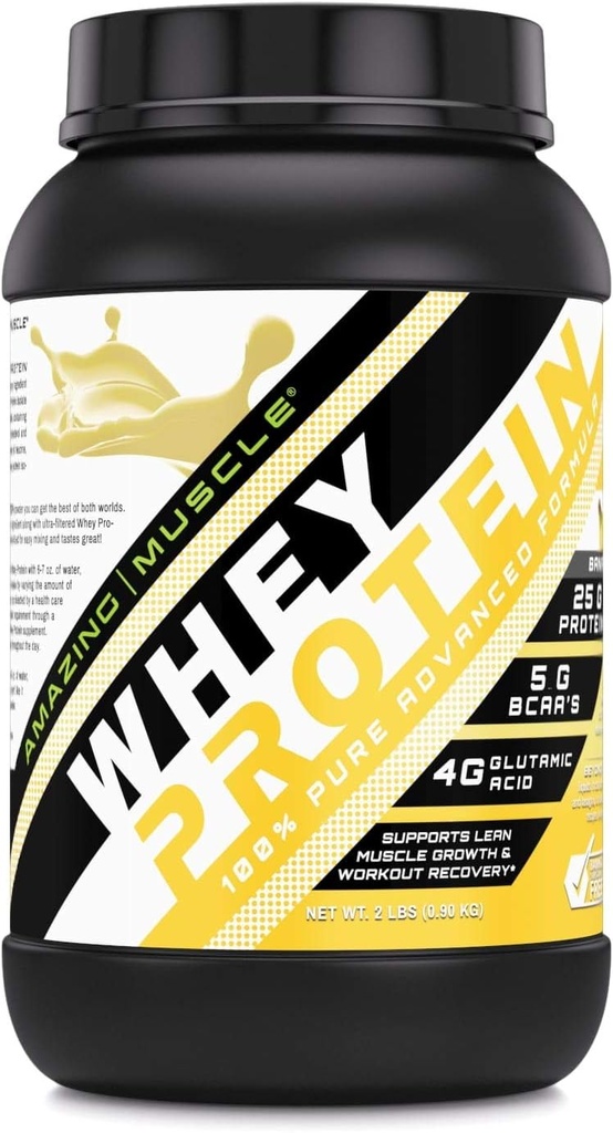 Increíble Muscle 100% Whey Protein Powder *Fórmula avanzada con Whey Protein Isolate Junto con el concentrado de proteínas ultra filtradas (Banana, 2 Lb)