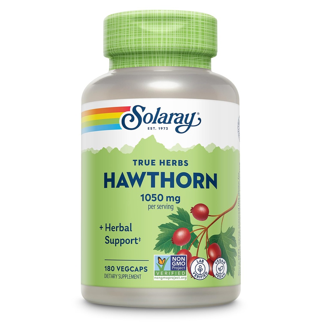SOLARAY Hawthorn Berry Capsules 1050 mg - Soothing Herbal Support - Hawthorne Berry Supplement for General Wellness Support - Whole Berry, Vegan, Non-GMO, 60 Day Guarantee, 90 Servings, 180 VegCaps