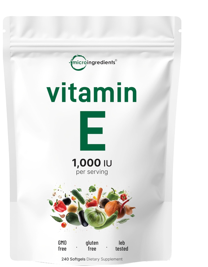 Micro Ingredientes Vitamina E 1000IU, 240 Softgels ← Píldoras de aceite de vitamina E ← Suplementos antioxidantes para la piel, la cara, el corazón, " Salud inmune  durable Non-GMO, Gluten Free