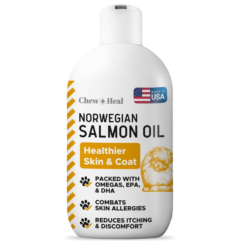 Aceite de salmón para perros - Aceite de pescado de primera calidad para la piel y la carne - Omega 3 Suplemento - Apoyo Esquí picante - 8 oz líquido - Aceite de salmón de perro noruego - Suplemento de perro esencial