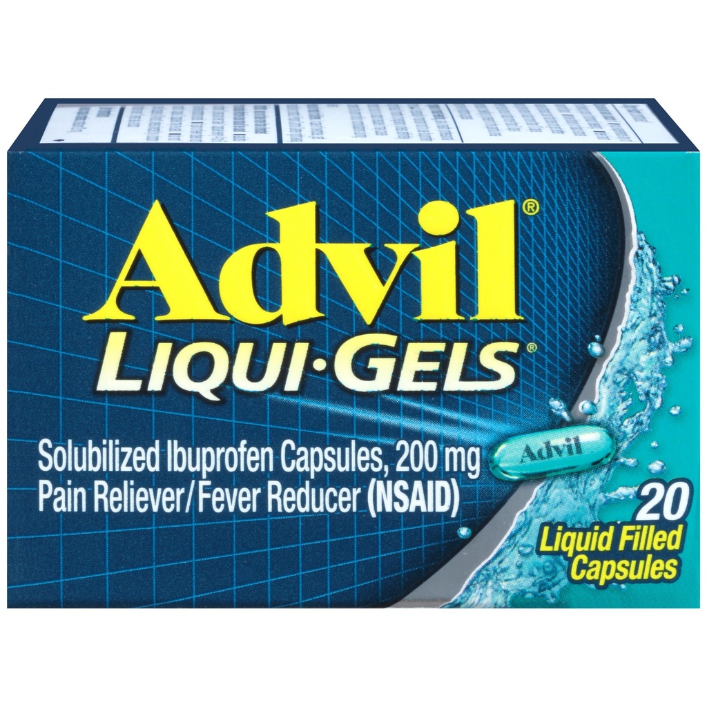 Alimentador de Dolor y Reductor de Dolor Advil Liqui-Gels, Medicamento de Dolor para Adultos con Ibuprofeno 200 mg para Dolor de Cabeza, Dolor de Dolor Menstrual y Alivio de Dolor Conjunto - 20 cápsulas llenas líquidos