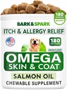 Omega 3 para perros y gatos - 180 Fish Oil Treats for Dog Shedding, Skin Allergy, Itch Relief, Hot Spots Treatment - Joint Health - Skin and Coat Supplement - EPA & DHA Fatty Acids - Salmon Oil - Bacon