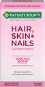 Bounty Optimal Solutions Hair, Skin & Nails Formula, con 3000 mcg Biotin, 60 Coated Caplets, 20 Total Servings