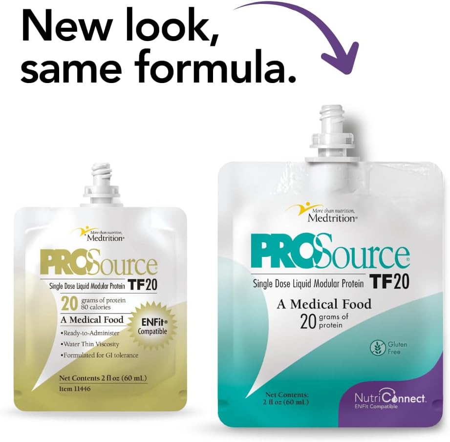 Medtrition NutriConnectTM ProSource® TF20 – Complemento de proteína modular compatible con ENFit® para la alimentación de tubos – 20g Proteína líquida en bolsa de 60mL – Soporta las directrices de instalación