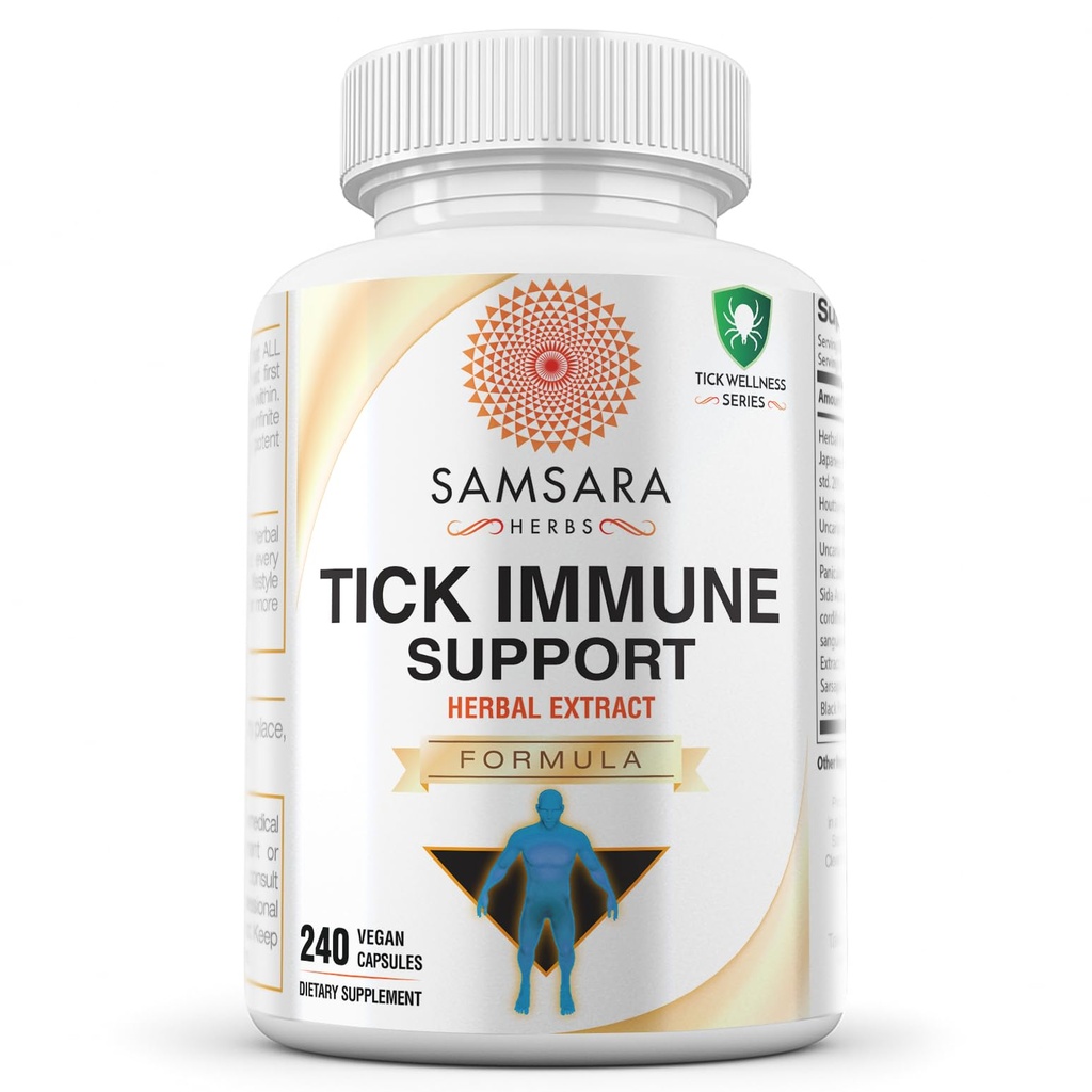 Samsara Herbs Tick Immune Support - Japones Knotweed, Cats claw, Andrographis, Cryptolepis, Sarsaparilla, Resveratrol, Tick Bite Support 240 Capsules