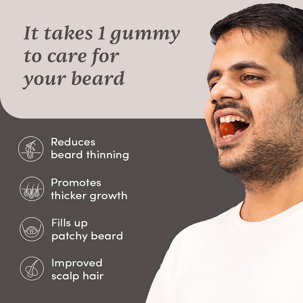 Gummies de barba para hombres TENIDO 30 Days Pack TENIDO La barba de Thicken, Estimula Follicles de barba " Mejora la densidad de barba ANTE Biotin, D-aspartic Acid " Creatine  durable Gelatin-Free,100% Vegan