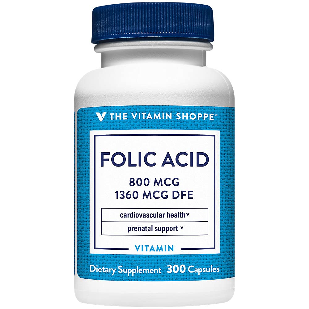 El ácido fólico de la vitamina Shoppe 800MCG, apoya el desarrollo prenatal y fetal (300 cápsulas)