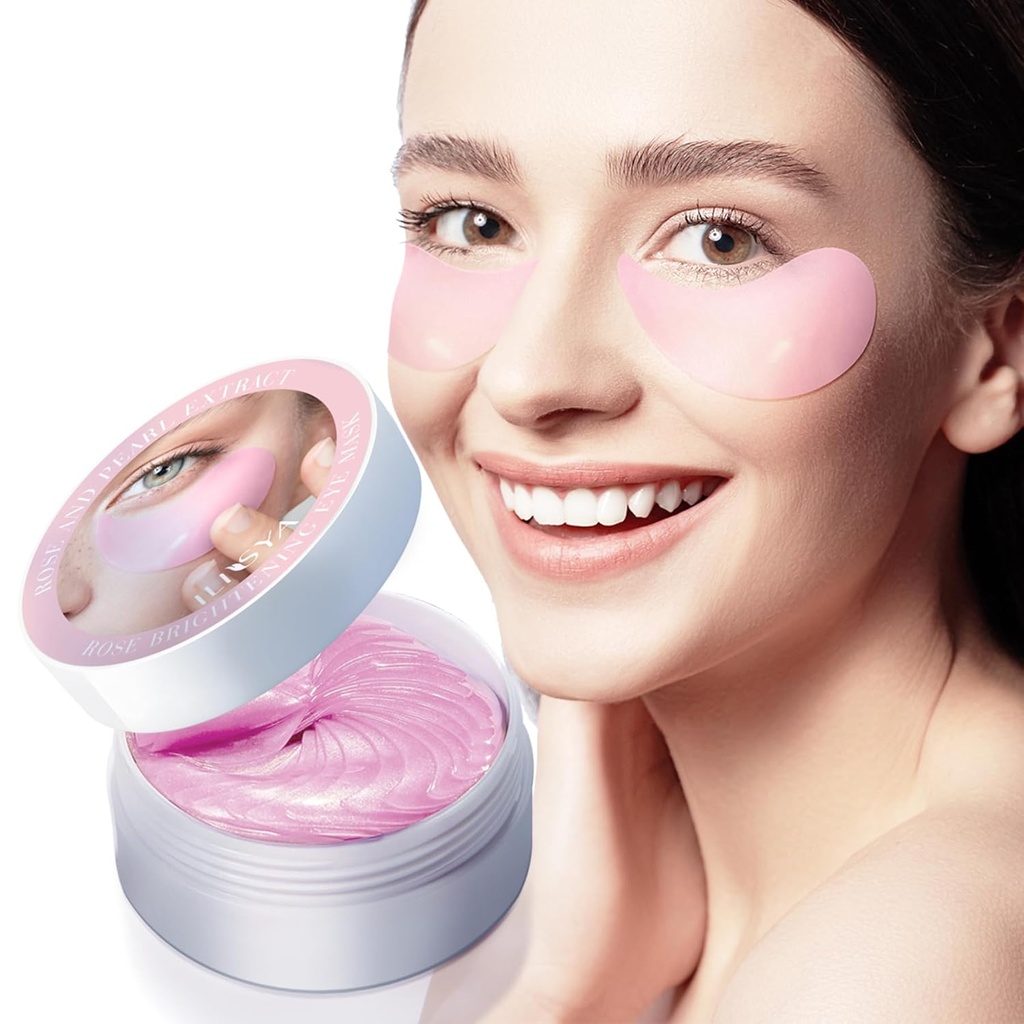 Mascara de ojos rosa-60 PCS- Bajo ojos Patches Tratamiento de ojos Mascara para círculos oscuros Ojos hinchados Bolsas de ojos Líneas finas Antirruga con ácido hialurónico