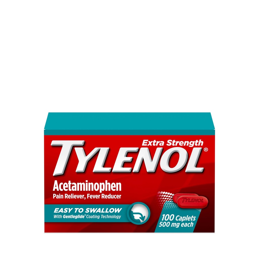 Tylenol Extra Strength Easy to Swallow Acetaminophen, Doin Reliever & Fever Reducer Caplets Coated for Adults with Gentleglide Technology, 500 mg Extra Strength Acetaminophen, 100 ct