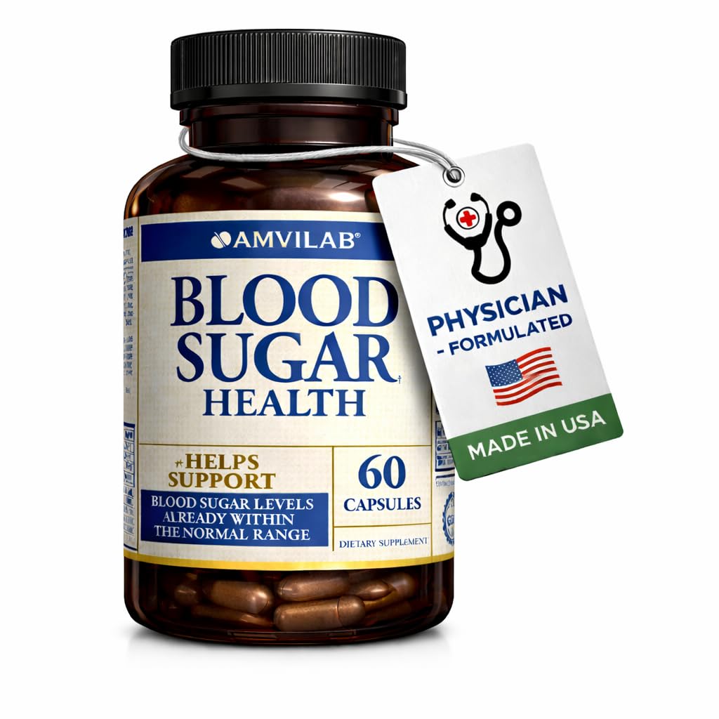 Salud de azúcar en sangre Natural 20 hierbas y vitaminas con canela, ácido lipoico alfa para apoyar la salud, no transgénico, para hombres mujeres, apoya niveles de energía saludables - 60 píldoras herbales - 30 días de suministro