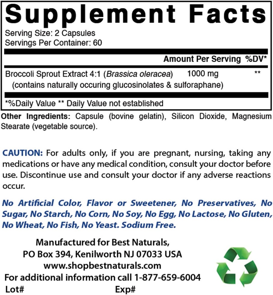 Mejores Naturales Broccoli Sprouts Extracto, 1000 mg & Zinc Gluconate 50mg