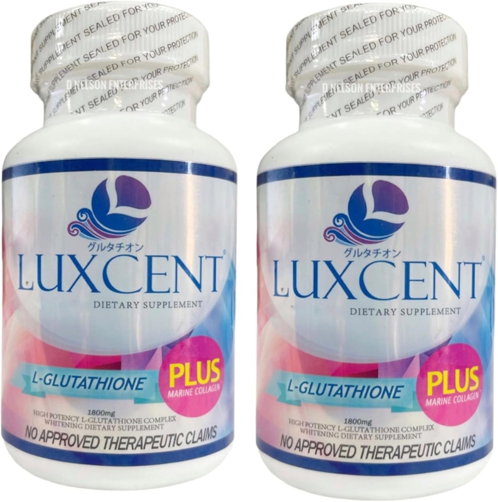 Genérico 2 Botellas Luxcent Glutathione Plus Capsules 1800mg, 60 Cuenta