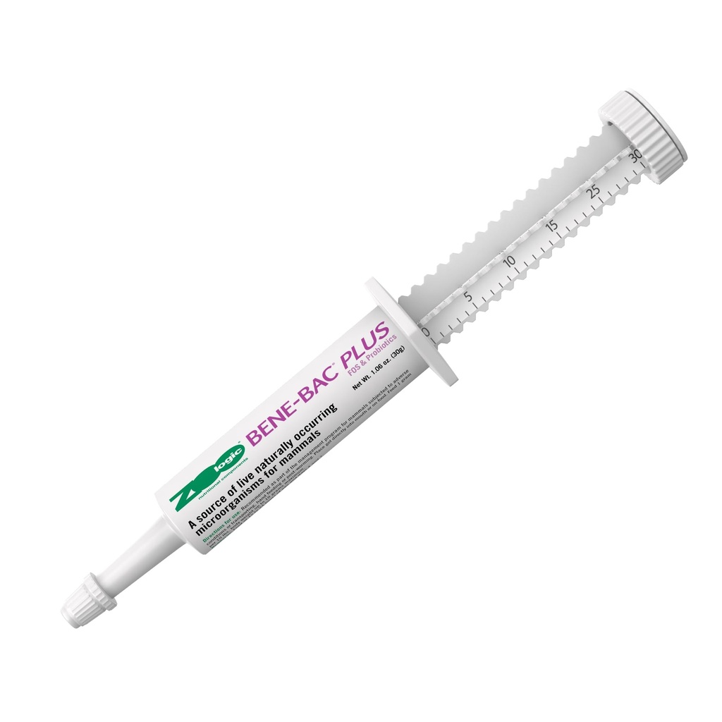 Pet-Ag Zoologic Bene-Bac Plus Mammal Gel - 30 gm Syringe - FOS &amp; Probióticos para perros, gatos, mamíferos exóticos y fauna silvestre