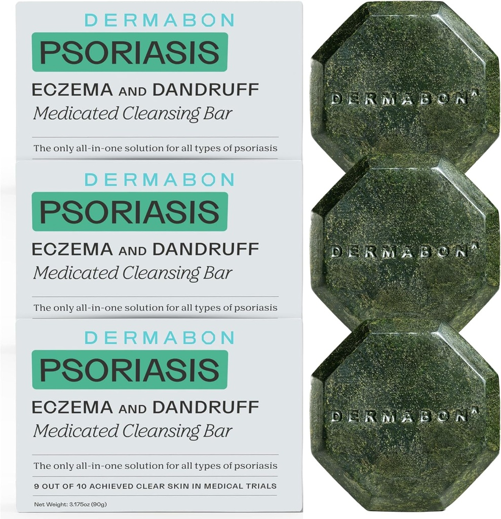 Dermabon 2% Coal Tar Psoriasis Body Wash &amp; Eczema Bar Soap (3 Pack) Silencio Control y Alivio Psoriasis, Eczema, Dermatitis y Dandruff