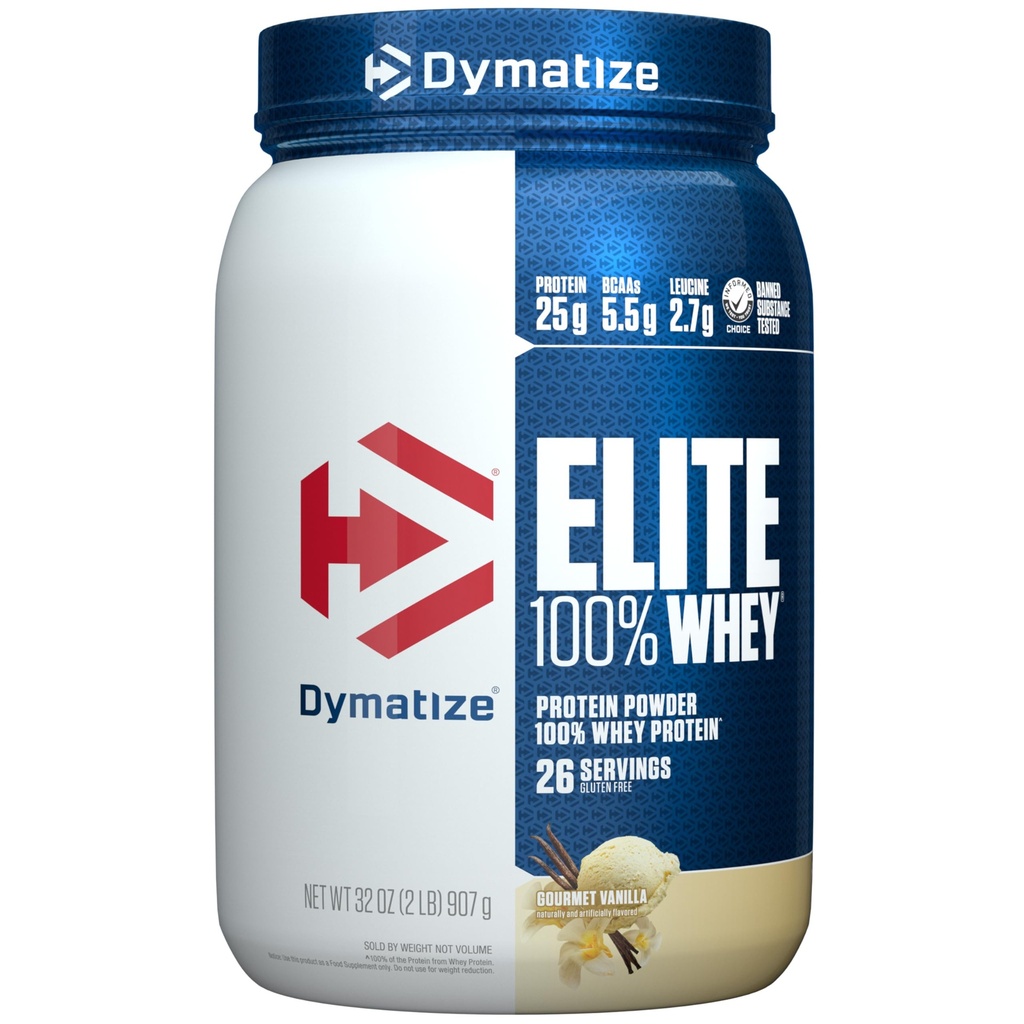 Dymatize Elite 100% Whey Protein Powder, L-Leucine, Quick Absorbing " Fast Digesting for Optimal Muscle Recovery, Gourmet Vanilla, 32 Oz