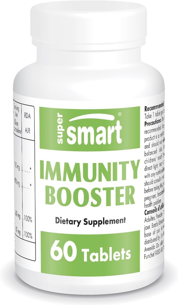 Supersmart - Immunity Booster - Immune System Booster Supplement - Sore Throat Coat - con Echinacea Extracto, Beta Glucans, Vitamina C & Zinc ← No Gluten Free - 60 Tablets