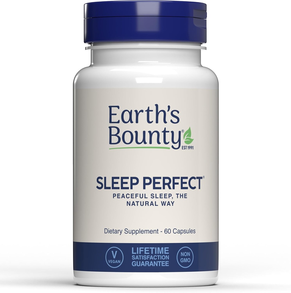 El sueño rebotado de la tierra perfecto - Ayuda natural del sueño hecho w / Extractos herbales y L-theanine - No Grogginess - 60 cuenta