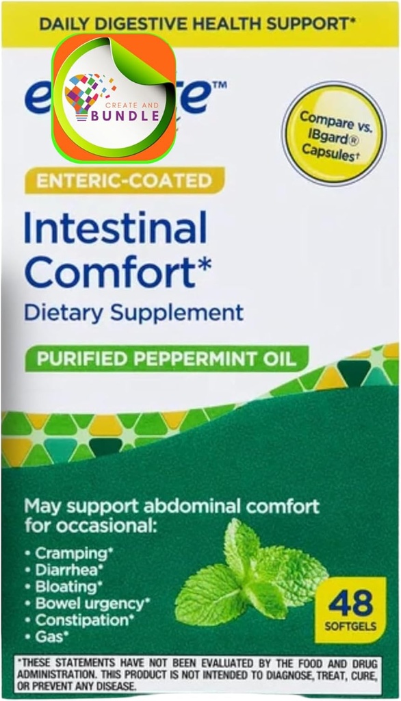 Equate Peppermint Oil Softgels, 48 Cuenta - Suplemento dietético para la salud digestiva mejorada, extracto de menta natural, soporta el confort gastrointestinal + Crear pegatina