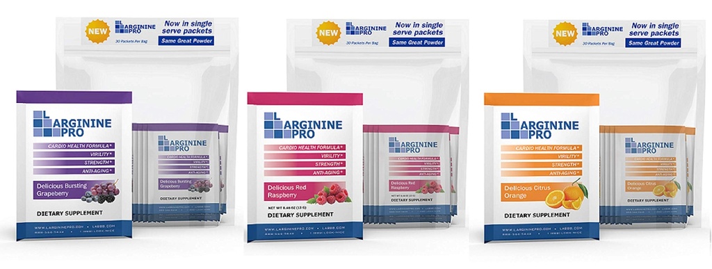 L-ARGININE PRO Suplemento Polvo TENIDO 90 Packets Single Serve Travel Size TENIDO 5,500 mg de L-arginina Plus 1,100mg L-Citrulline, Raspberry, Orange &amp; Grape