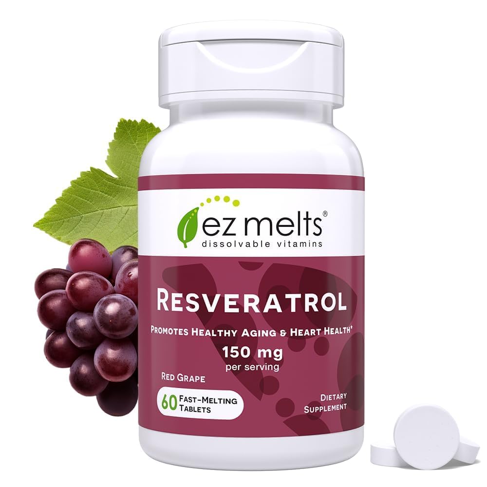 EZ Melts Resveratrol Dissolvable Suplemento 150 mg, sin azúcar, 1 mes de suministro - 1 paquete