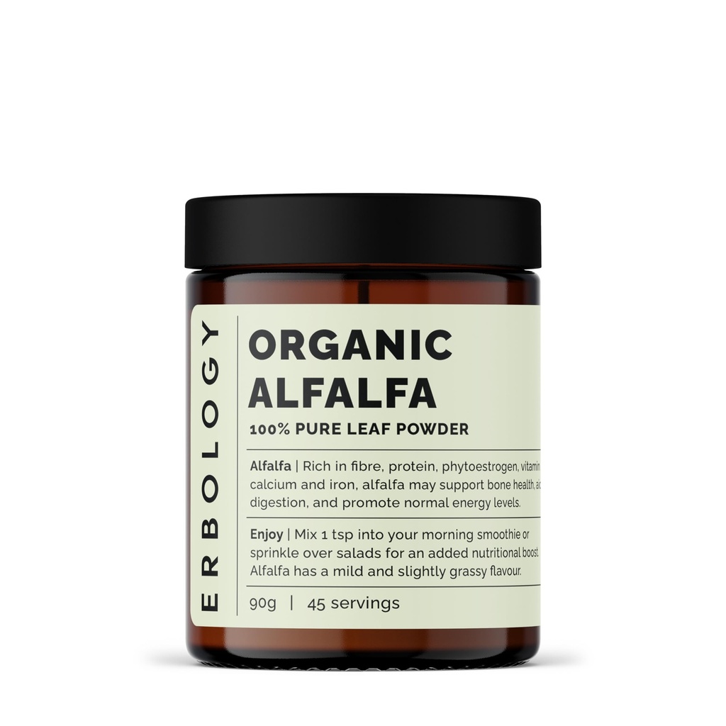 Erbology Organic Alfalfa Powder 3.2 oz - 45 Servings - Supports Bone and Gut Health - Rich in Vitamin A, Calcium and Iron - Constantably Sourced Straight from Farm - Small Batch - Vegan - GMO-Free