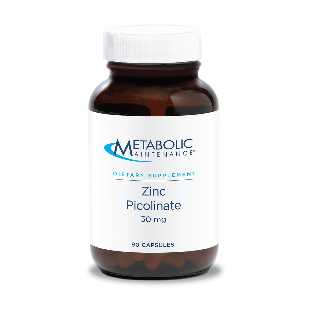 Mantenimiento metabólico Zinc Picolinate 30 mg - Suplemento Zinc para hombres y mujeres con vitamina C, Complejo de Apoyo Mineral Puro para la Salud Inmune, 30 mg por cápsula - 90 cápsulas
