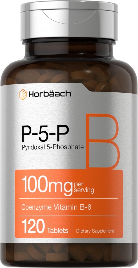 Horbäach P5P Vitamina activada B6 100mg Ø 120 Tablets ¦ Suplemento Vegetariano, No-GMO, Gluten Gratis Silencio Pyridoxal 5 Phosphate ¦ Coenzyme B6