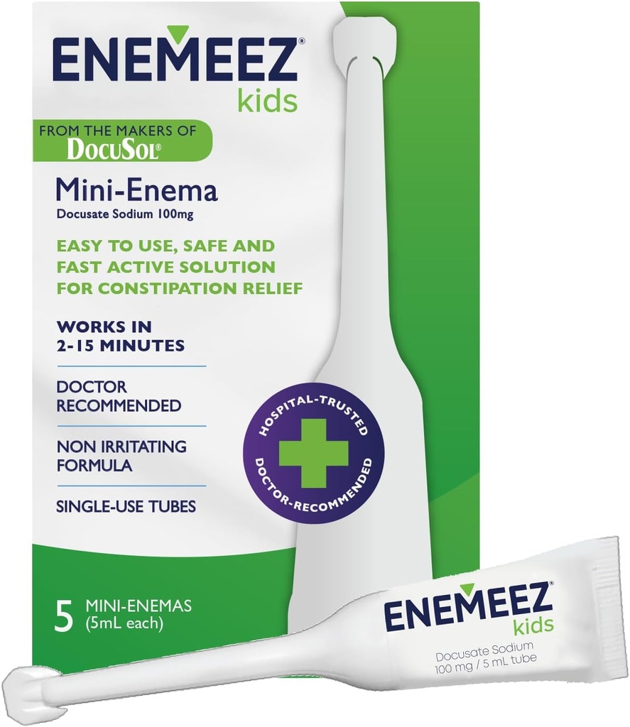 DocuSol Enemeez Kids Enema - Alivio para el estreñimiento para niños, Docusate Sodium Stool Softener, Fast-Acting, 5 Tubos de uso único
