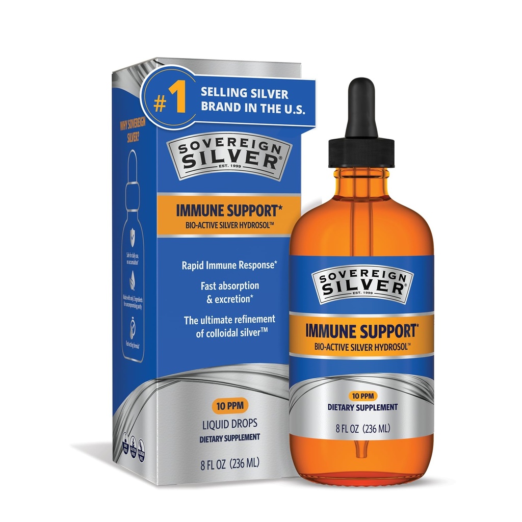 Soberana Silver Immune Support - Colloidal Silver, Bio-Active Silver Hydrosol, 10 ppm, Liquid Dropper, 8 Fl Oz, (236 mL)